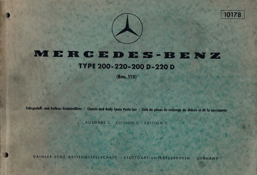 Livres des listes de pièces de rechange - Mercedes 200 /8 W115 1972 www.passionw115.fr